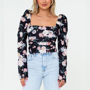 BuddyLove Duchess Pleated Long Sleeve Top Sleeping Garden Small NWT Floral Crop